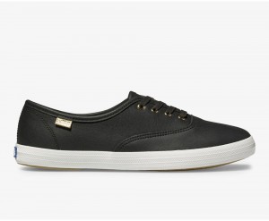 Keds Champion Luxe Leather Black | 1543-DOLKZ