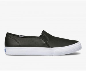 Keds Double Decker Leather Black | 4715-JOVCD