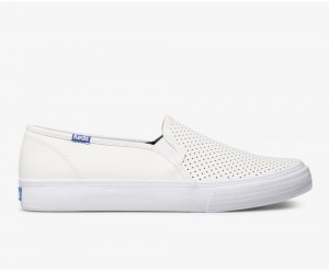 Keds Double Decker Perf Leather White | 9751-UHVLD