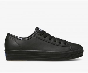 Keds Triple Kick Leather Black | 5697-NJQPI