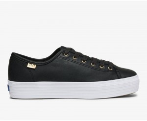 Keds Triple Kick Luxe Leather Black | 4761-ZHYJI