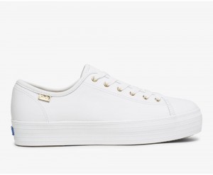 Keds Triple Kick Luxe Leather White | 9301-OWCXY