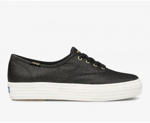 Keds Triple Metallic Twill Black | 4582-GMLKQ