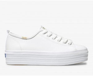 Keds Triple Up Leather White | 0769-GZJNF