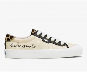 Keds x Kate Spade New York Crew Kick Leather Raffia Beige / Black | 9284-LDGJX