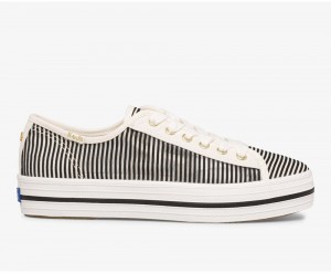 Keds x Kate Spade New York Triple Kick Stripe Mesh Black | 6735-MTZNL