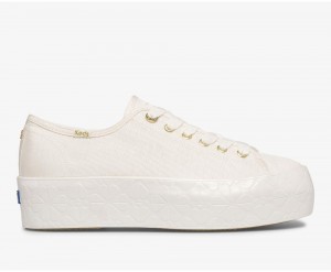 Keds x Kate Spade New York Triple Up Faille Logo Foxing White | 5208-MEVIL