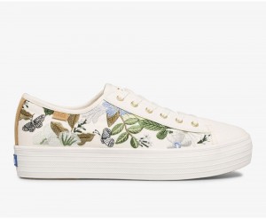 Keds x Rifle Paper Co. Triple Kick Fields Embroidered White / Multicolor | 6481-BQUJW