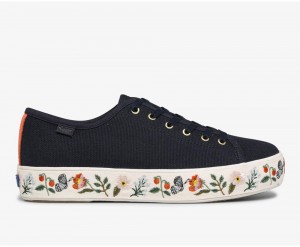 Keds x Rifle Paper Co. Triple Kick Strawberry Fields Embroidered Navy | 4786-QJSCP