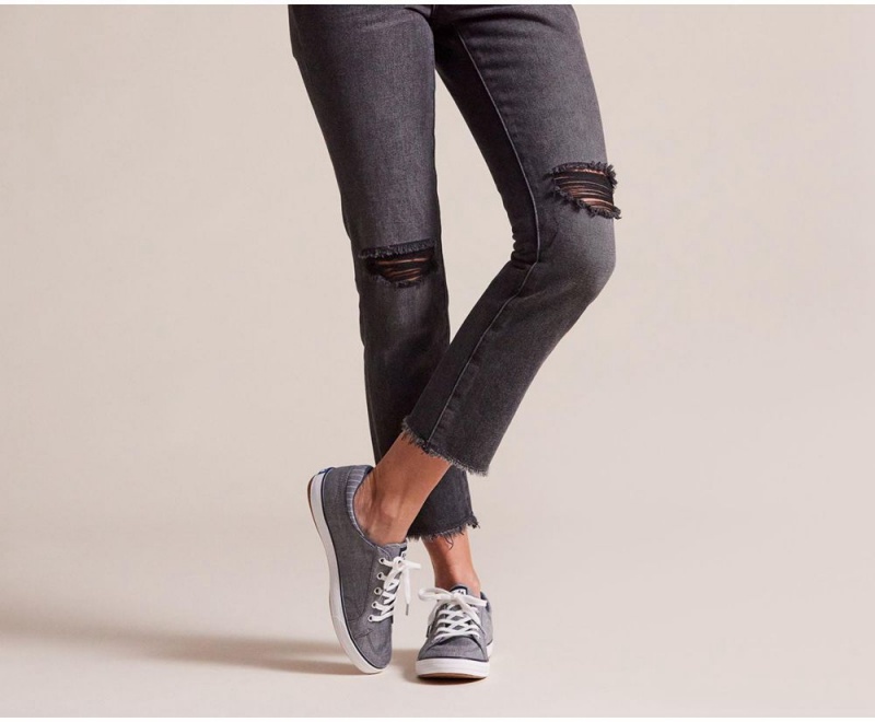 Keds Center II Chambray Stripe Navy | 7604-IEZVG