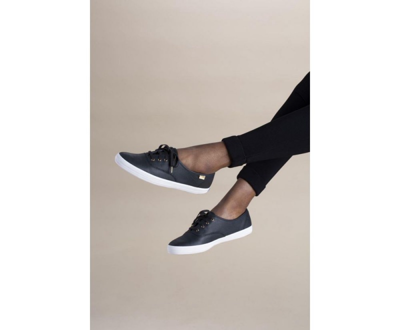 Keds Champion Luxe Leather Black | 1543-DOLKZ