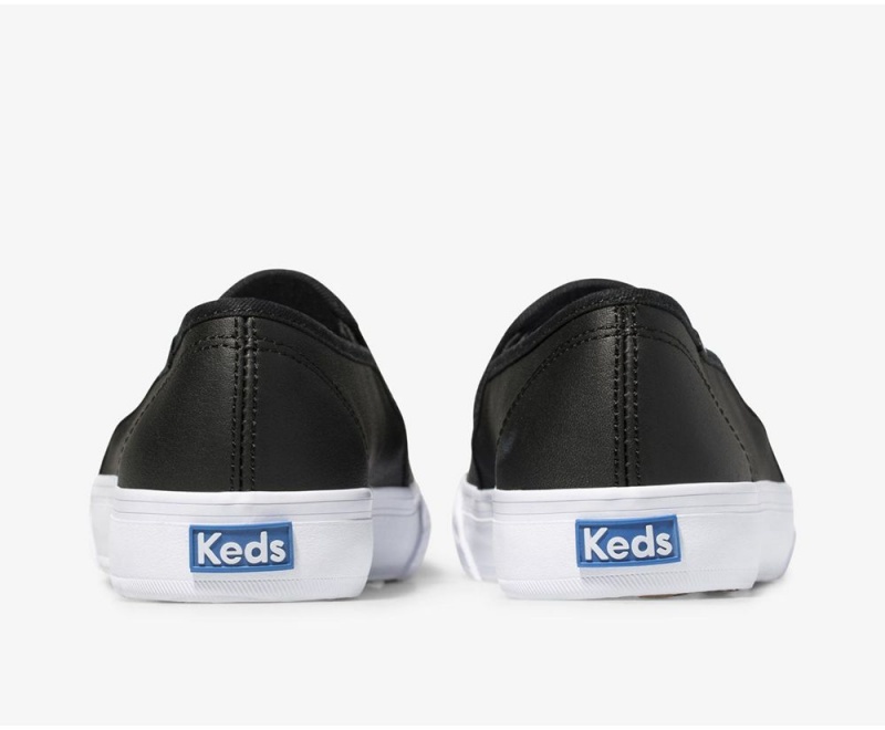 Keds Double Decker Leather Black | 4715-JOVCD