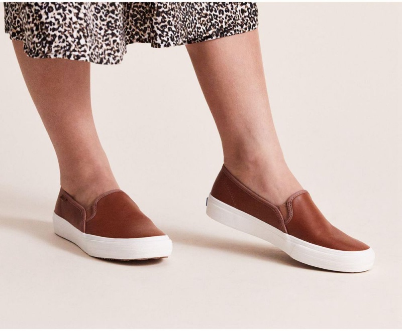 Keds Double Decker Leather Brown | 7369-NQATX