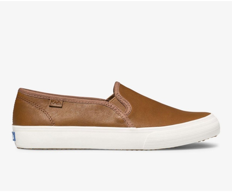 Keds Double Decker Leather Brown | 7369-NQATX