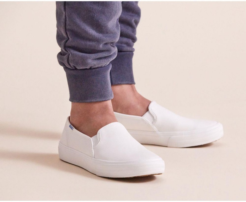 Keds Double Decker Leather White | 3426-ZGBQL