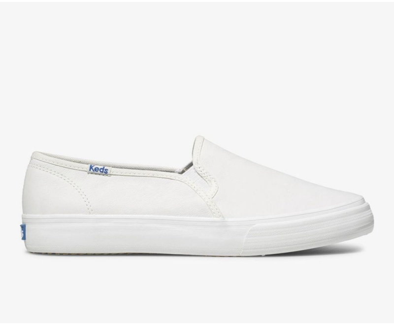 Keds Double Decker Leather White | 3426-ZGBQL