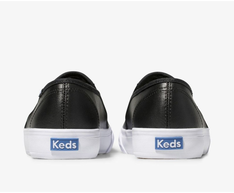 Keds Double Decker Perf Leather Black | 6013-MSVJD