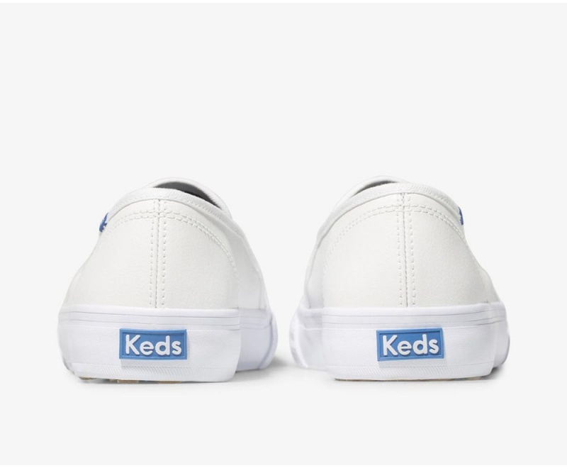 Keds Double Decker Perf Leather White | 9751-UHVLD