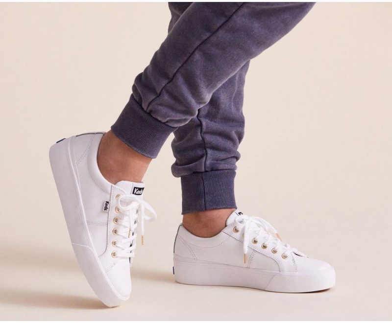 Keds Jump Kick Duo Leather White | 4625-JZNGE