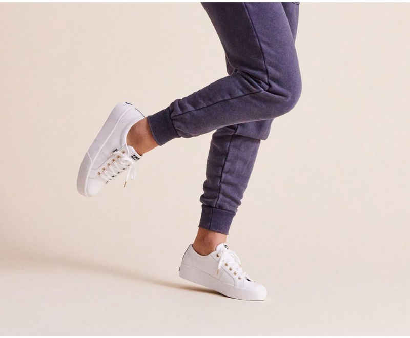 Keds Jump Kick Duo Leather White | 4625-JZNGE