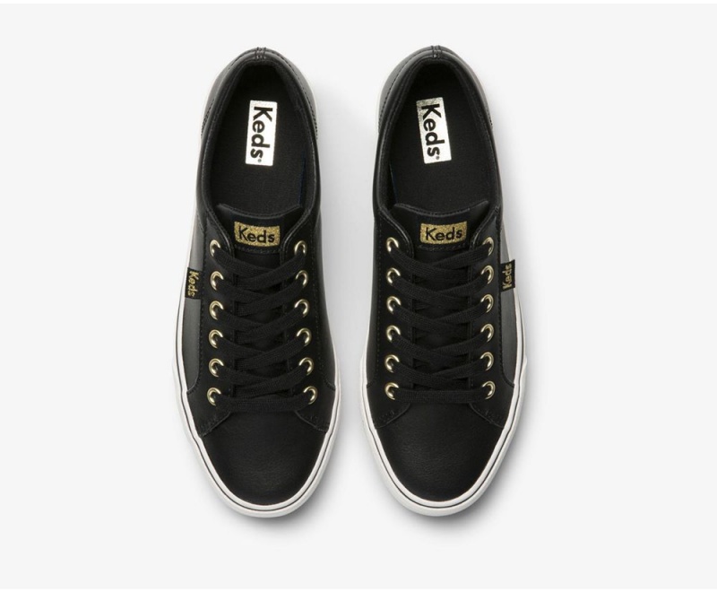 Keds Jump Kick Leather Black | 6384-FNOSU