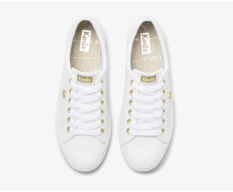 Keds Jump Kick Perf Leather White | 9531-MDWTO