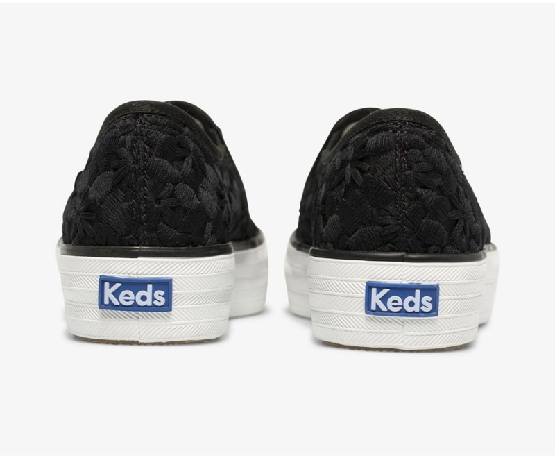 Keds Triple Decker Floral Embroidery Black | 4780-RYETX