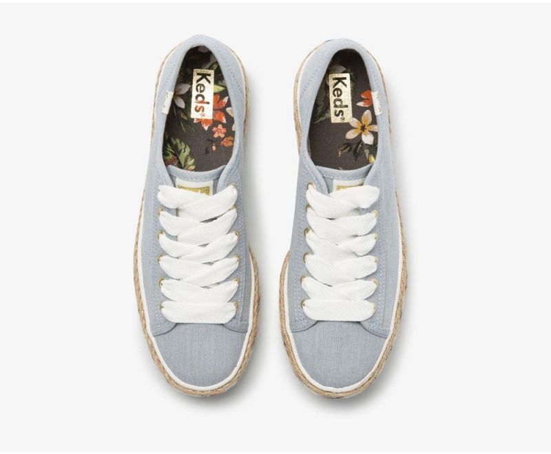 Keds Triple Kick Jute Chambray Blue | 8514-FZHQT