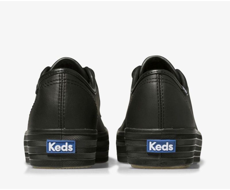 Keds Triple Kick Leather Black | 5697-NJQPI