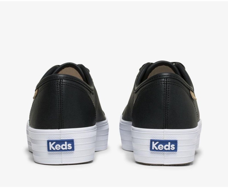 Keds Triple Kick Luxe Leather Black | 4761-ZHYJI