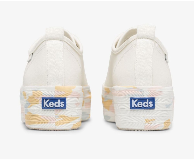 Keds Triple Up Leather Leather Marble White | 0728-KFGSU