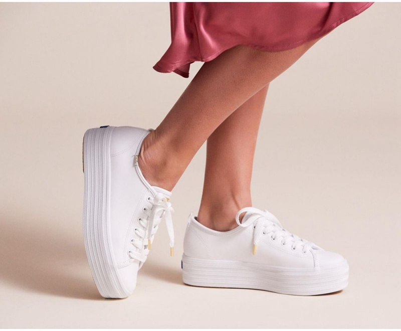 Keds Triple Up Leather White | 0769-GZJNF