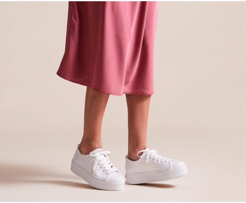 Keds Triple Up Leather White | 0769-GZJNF