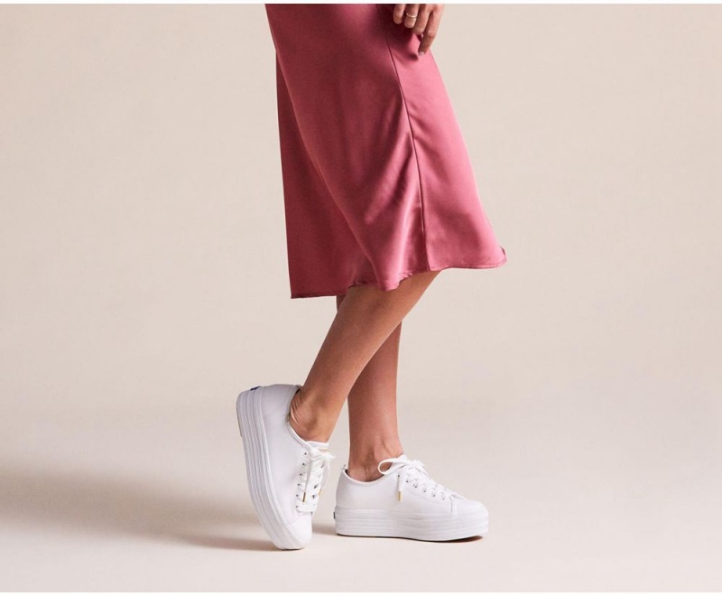 Keds Triple Up Leather White | 0769-GZJNF