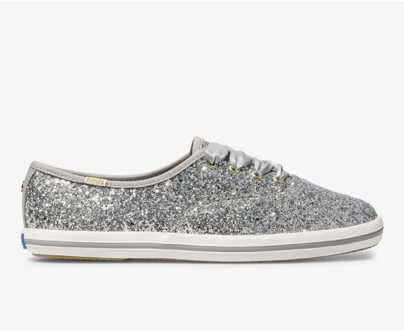 Keds x Kate Spade New York Champion Glitter Silver | 9321-UPQOH