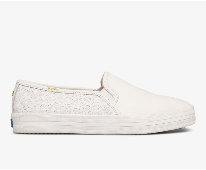 Keds x Kate Spade New York Double Decker Embroidered Leather White | 9748-ZWMJH