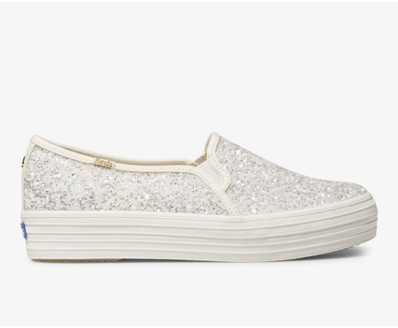 Keds x Kate Spade New York Triple Decker Glitter White | 2784-RPBFQ