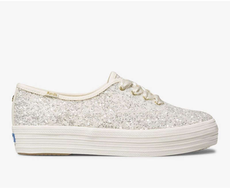 Keds x Kate Spade New York Triple Glitter White | 7258-DVIBP