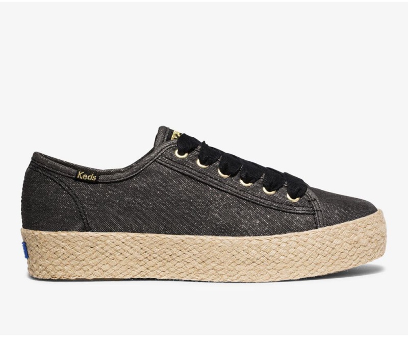 Keds x Organic Cotton Triple Kick Jute Black | 4876-LWQGH