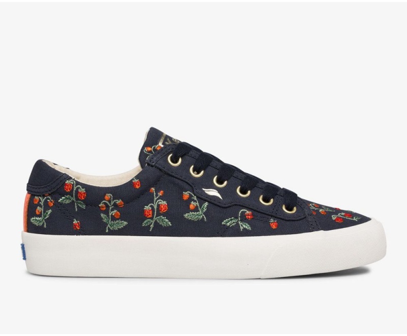 Keds x Rifle Paper Co. Crew Kick Mini Strawberries Embroidered Navy | 5231-PBRKU