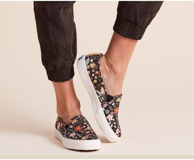 Keds x Rifle Paper Co. Double Decker Strawberry Fields Black / Multicolor | 3569-AUGJT