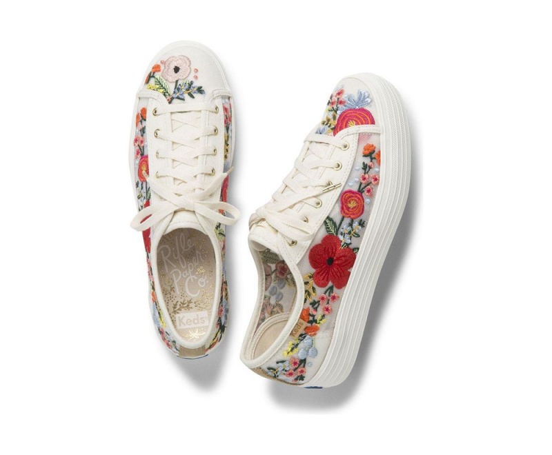 Keds x Rifle Paper Co. Triple Kick Embroidered Mesh White / Multicolor | 0463-HKNSJ