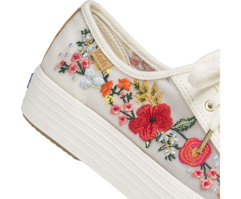 Keds x Rifle Paper Co. Triple Kick Embroidered Mesh White / Multicolor | 0463-HKNSJ