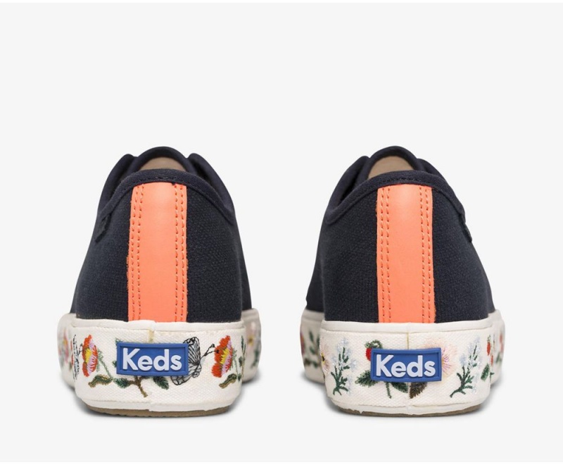 Keds x Rifle Paper Co. Triple Kick Strawberry Fields Embroidered Navy | 4786-QJSCP